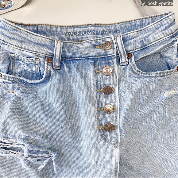 AE denim ripped distressed jean mom comfort stretch band skort - Picture 5 of 16